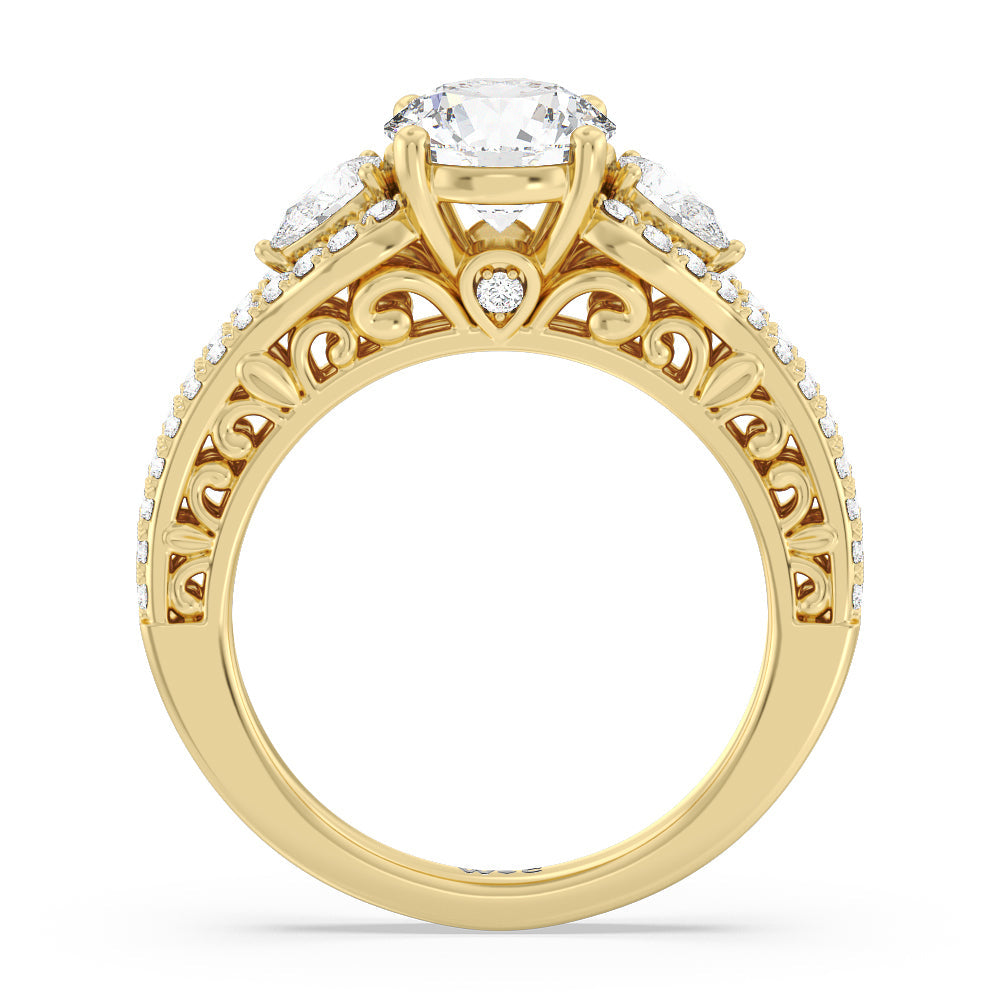 Galleria Ornate Vintage Engagement Ring with Round Cut Diamond in 14KT Yellow Gold view 2
