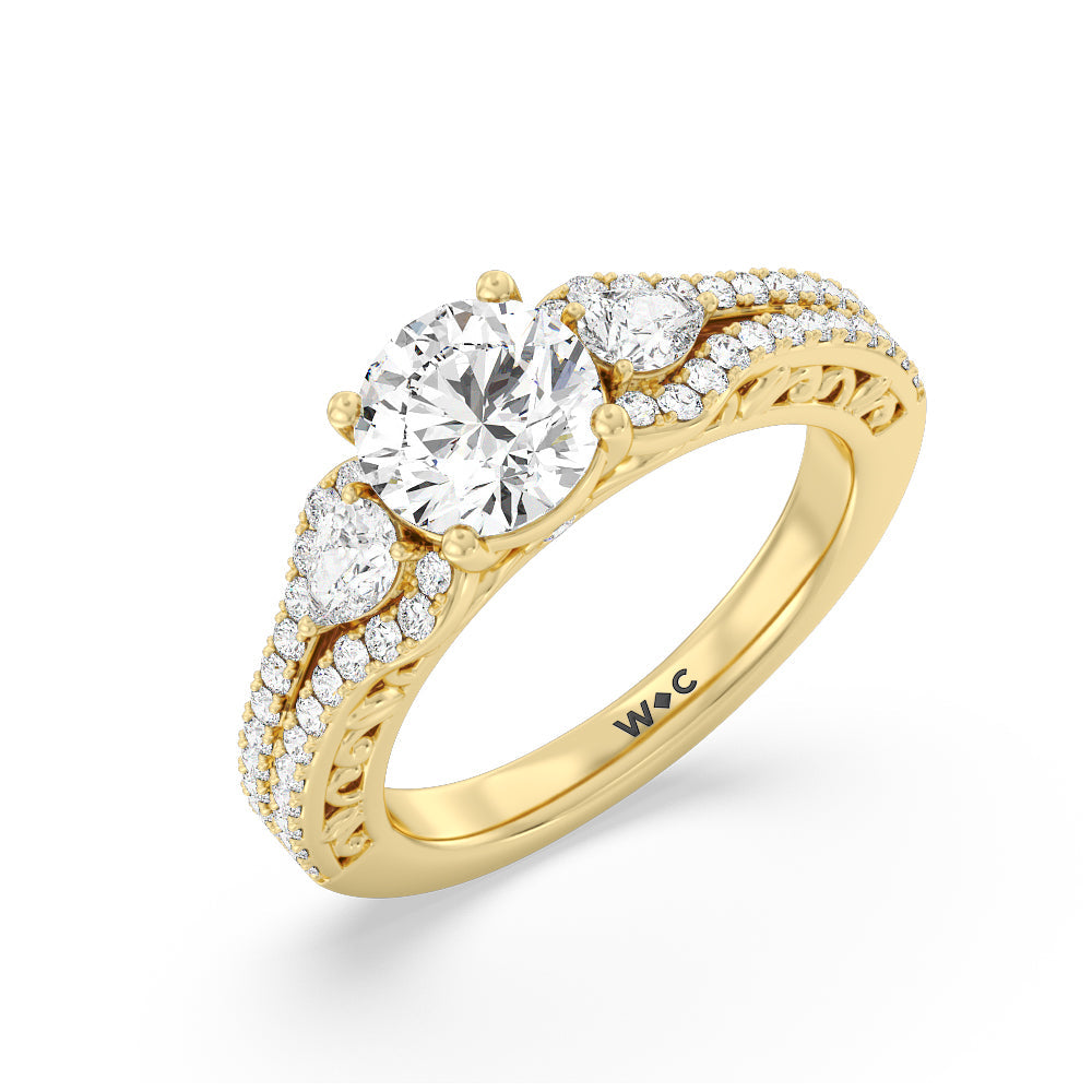 Galleria Ornate Vintage Engagement Ring with Round Cut Diamond in 14KT Yellow Gold view 3
