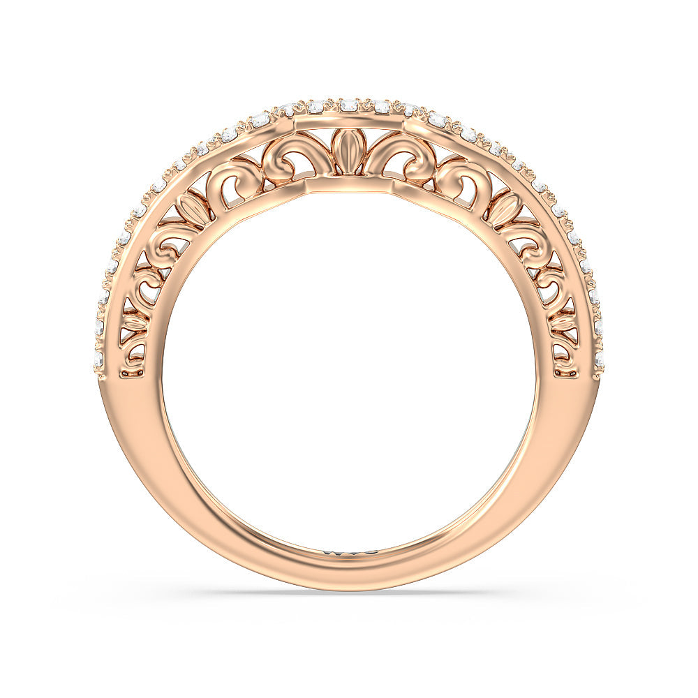 Galleria Ornate Vintage Diamond Wedding Band with 18KT Rose Gold Cut Diamond in 14KT Rose Gold view 2
