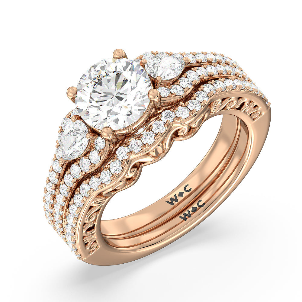 Galleria Ornate Vintage Diamond Wedding Band with 18KT Rose Gold Cut Diamond in 14KT Rose Gold view 4
