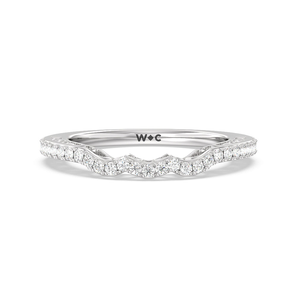 Galleria Ornate Vintage Diamond Wedding Band with Platinum Cut Diamond in 14KT Platinum view 1
