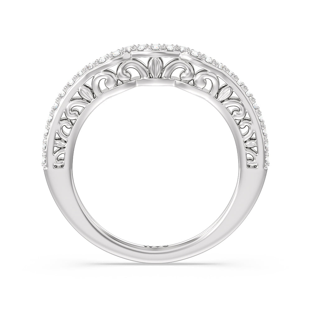 Galleria Ornate Vintage Diamond Wedding Band with Platinum Cut Diamond in 14KT Platinum view 2
