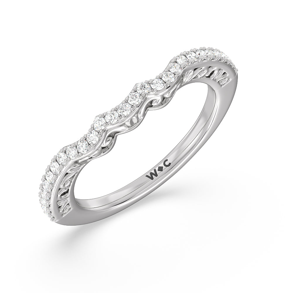 Galleria Ornate Vintage Diamond Wedding Band with Platinum Cut Diamond in 14KT Platinum view 3
