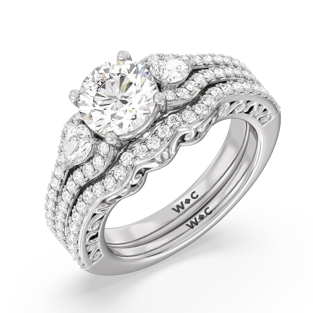 Galleria Ornate Vintage Diamond Wedding Band with Platinum Cut Diamond in 14KT Platinum view 4
