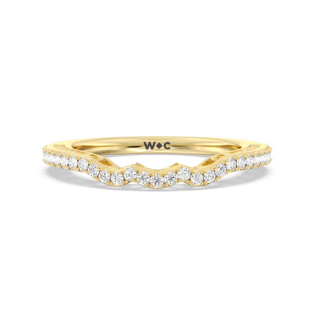 Galleria Ornate Vintage Diamond Wedding Band with 18KT Yellow Gold Cut Diamond in 14KT Yellow Gold view 1

