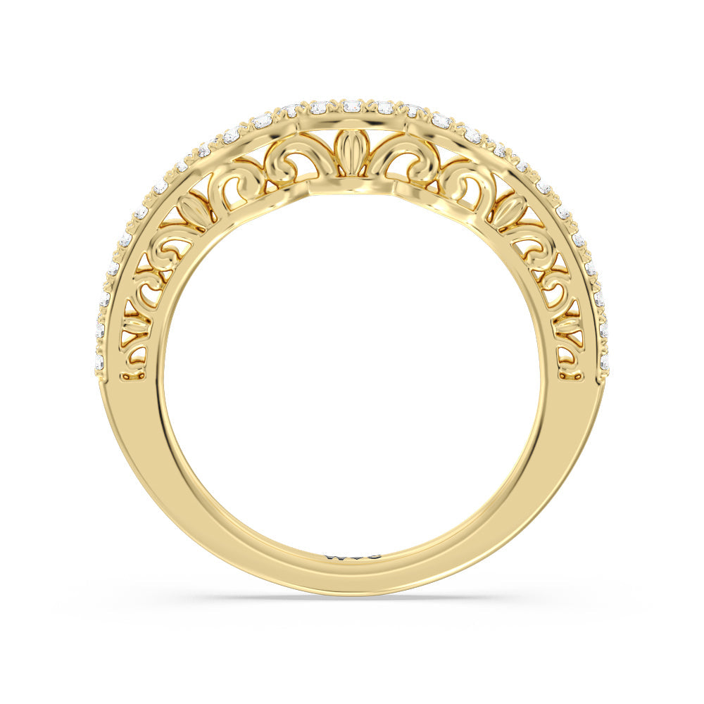 Galleria Ornate Vintage Diamond Wedding Band with 18KT Yellow Gold Cut Diamond in 14KT Yellow Gold view 2
