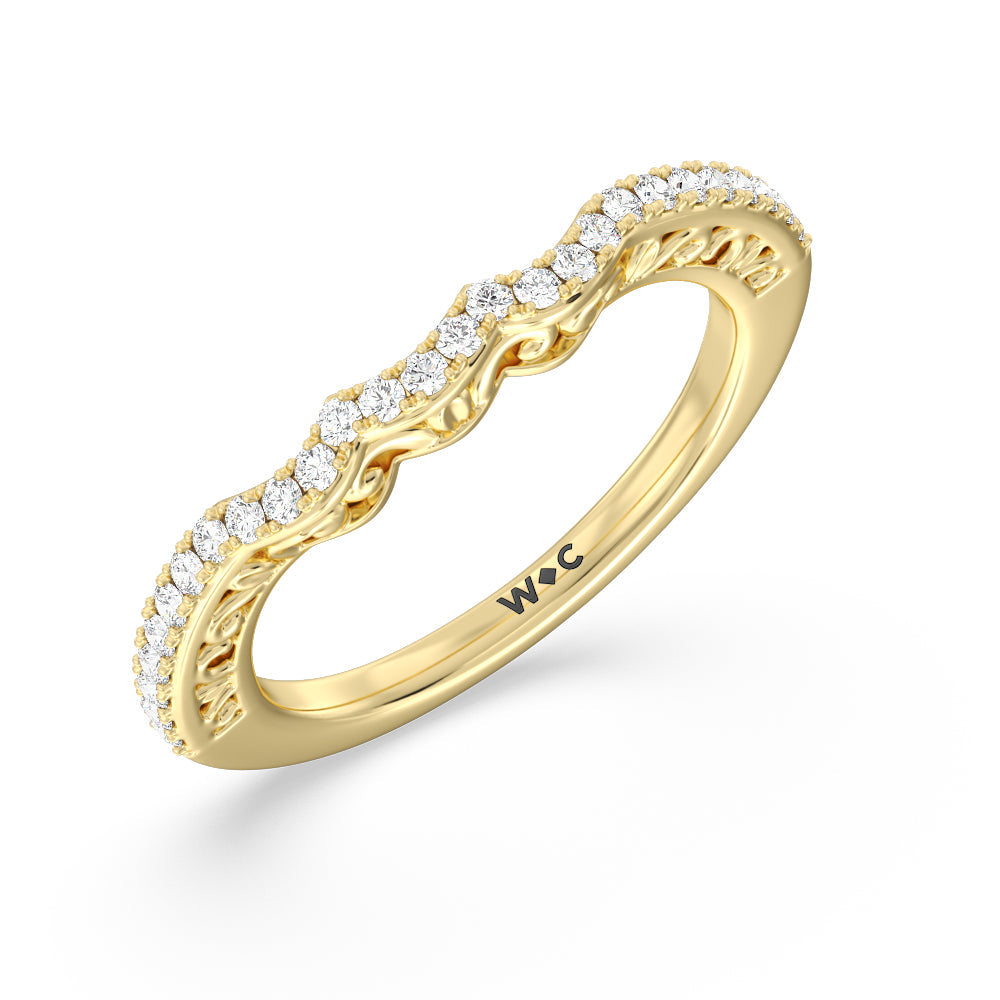 Galleria Ornate Vintage Diamond Wedding Band with 18KT Yellow Gold Cut Diamond in 14KT Yellow Gold view 3
