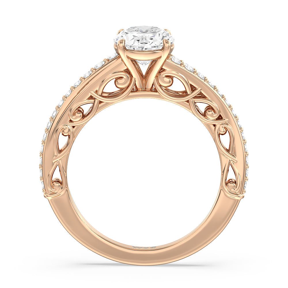 Galleria Vintage Filigree Engagement Ring with Oval Cut Diamond in 14KT Rose Gold view 2
