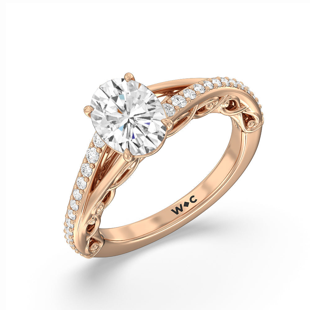 Galleria Vintage Filigree Engagement Ring with Oval Cut Diamond in 14KT Rose Gold view 3
