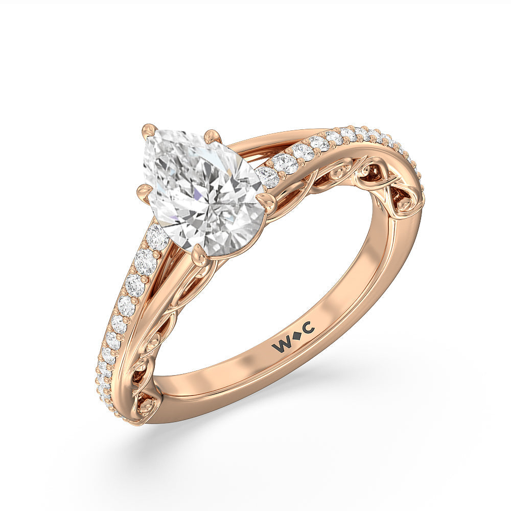 Galleria Vintage Filigree Engagement Ring with Pear Cut Diamond in 14KT Rose Gold view 3
