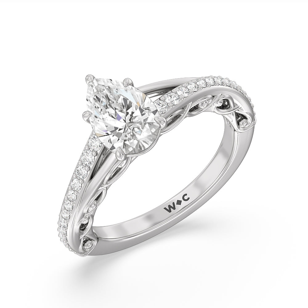 Galleria Vintage Filigree Engagement Ring with Pear Cut Diamond in 14KT Platinum view 3

