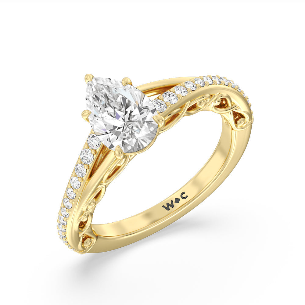 Galleria Vintage Filigree Engagement Ring with Pear Cut Diamond in 14KT Yellow Gold view 3
