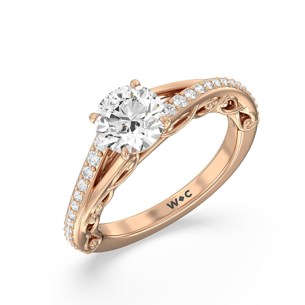 Galleria Vintage Filigree Engagement Ring with Round Cut Diamond in 14KT Rose Gold view 3
