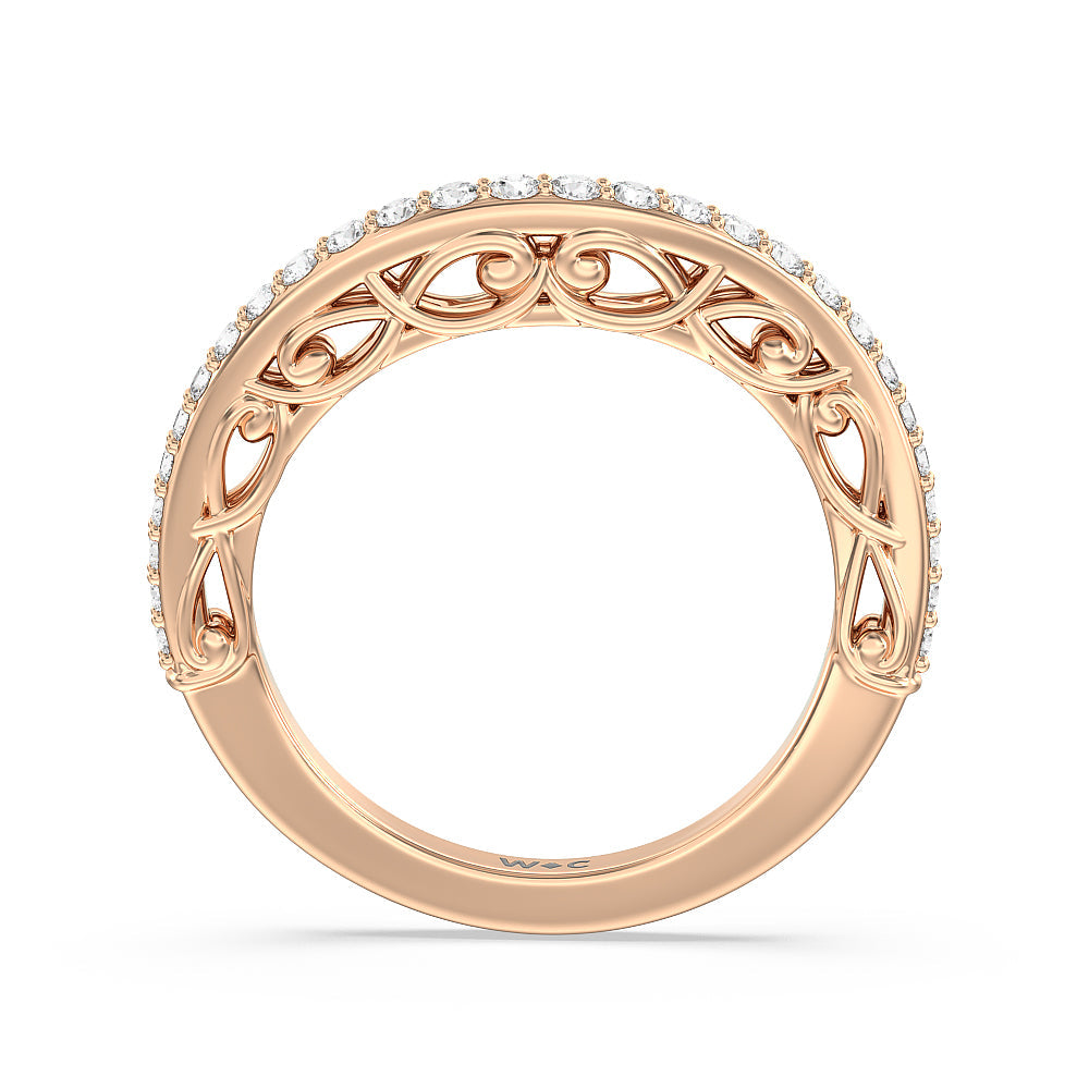Galleria Vintage Filigree Diamond Wedding Band with 18KT Rose Gold Cut Diamond in 14KT Rose Gold view 2
