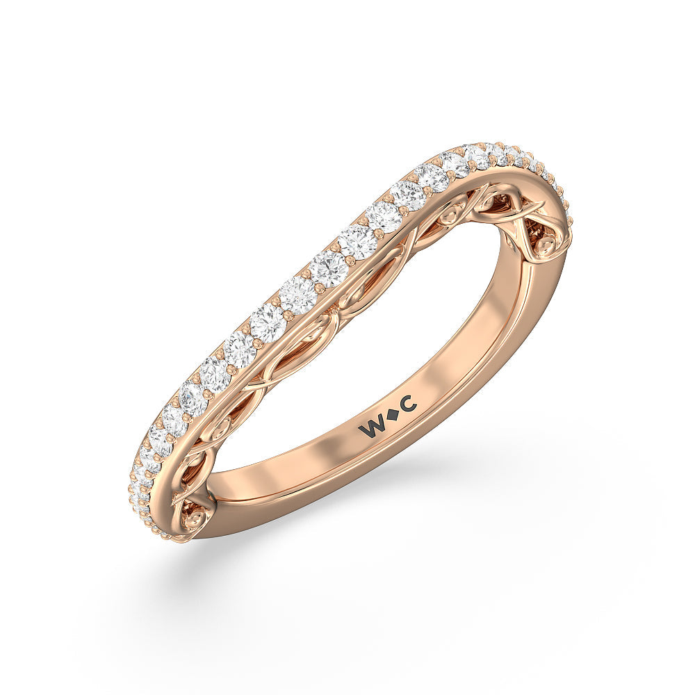Galleria Vintage Filigree Diamond Wedding Band with 18KT Rose Gold Cut Diamond in 14KT Rose Gold view 4
