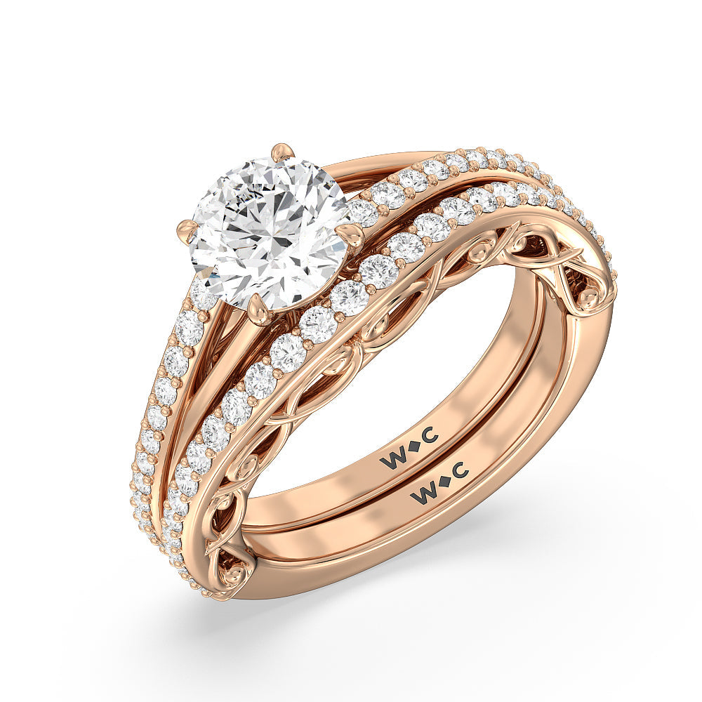 Galleria Vintage Filigree Diamond Wedding Band with 18KT Rose Gold Cut Diamond in 14KT Rose Gold view 3
