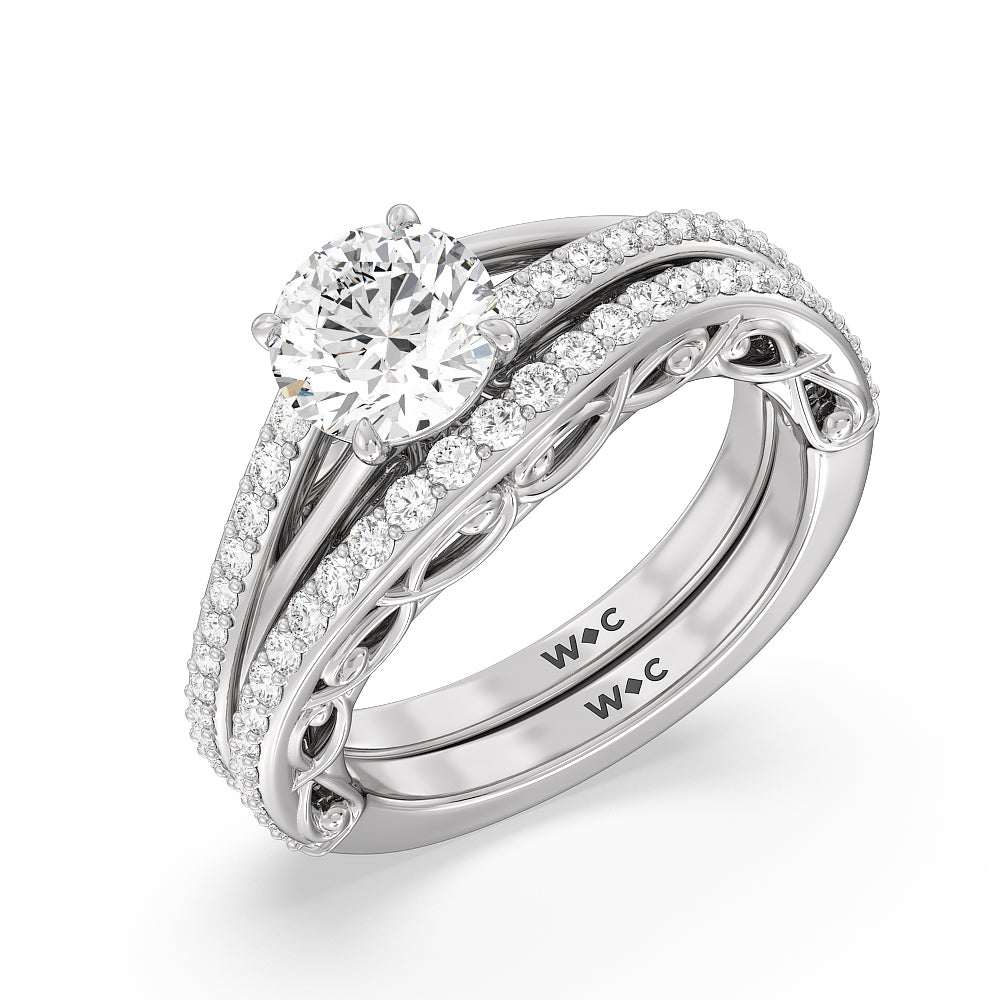 Galleria Vintage Filigree Diamond Wedding Band with Platinum Cut Diamond in 14KT Platinum view 3
