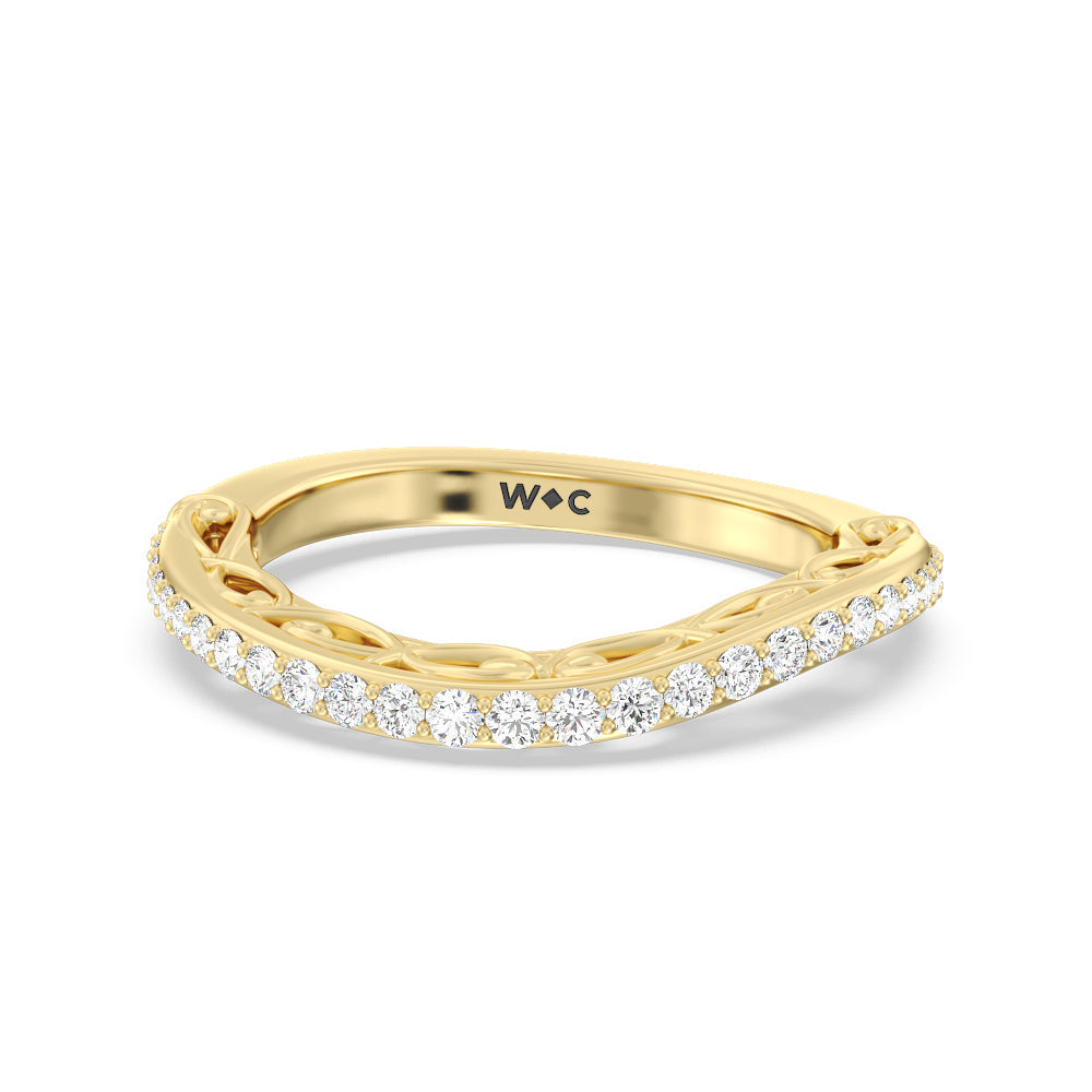 Galleria Vintage Filigree Diamond Wedding Band with 18KT Yellow Gold Cut Diamond in 14KT Yellow Gold view 1
