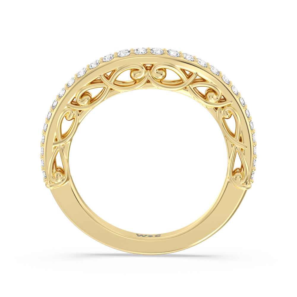 Galleria Vintage Filigree Diamond Wedding Band with 18KT Yellow Gold Cut Diamond in 14KT Yellow Gold view 2
