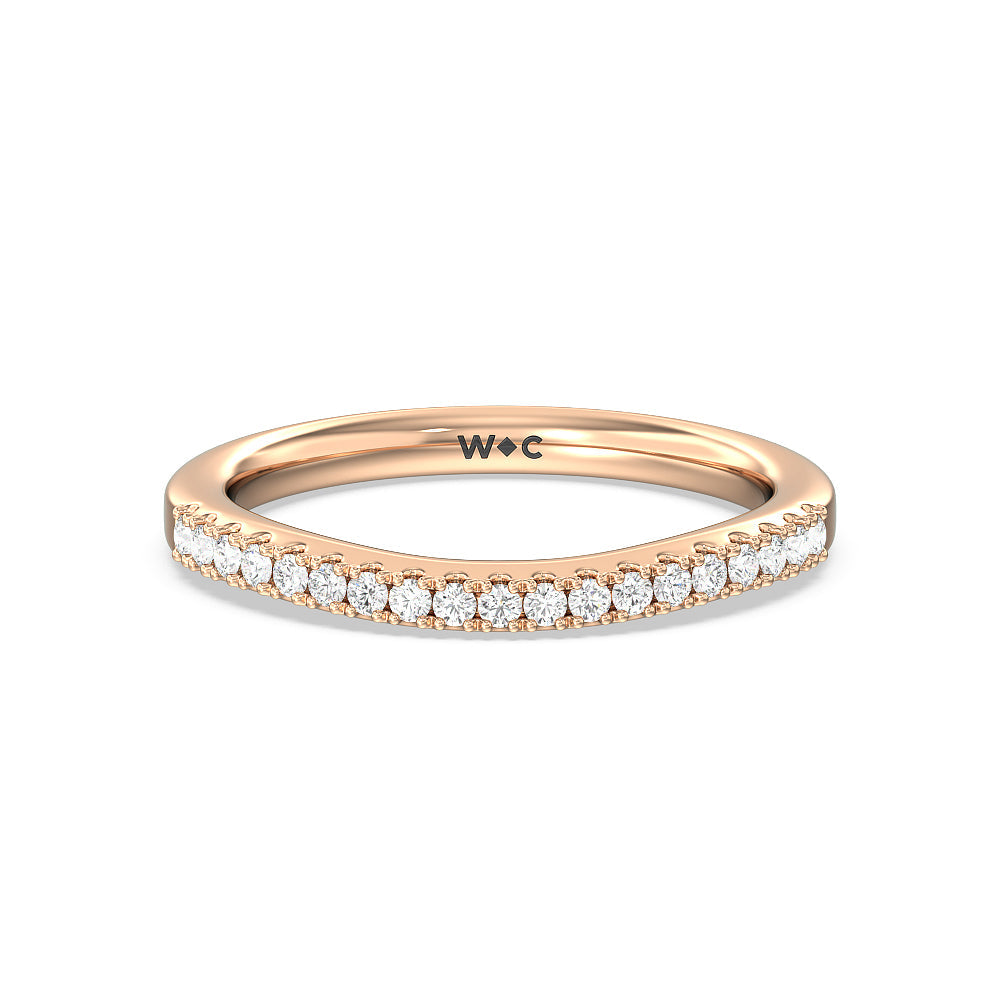 Split Shank Scalloped Hidden Halo Diamond Wedding Band with 18KT Rose Gold Cut Diamond in 14KT Rose Gold view 1
