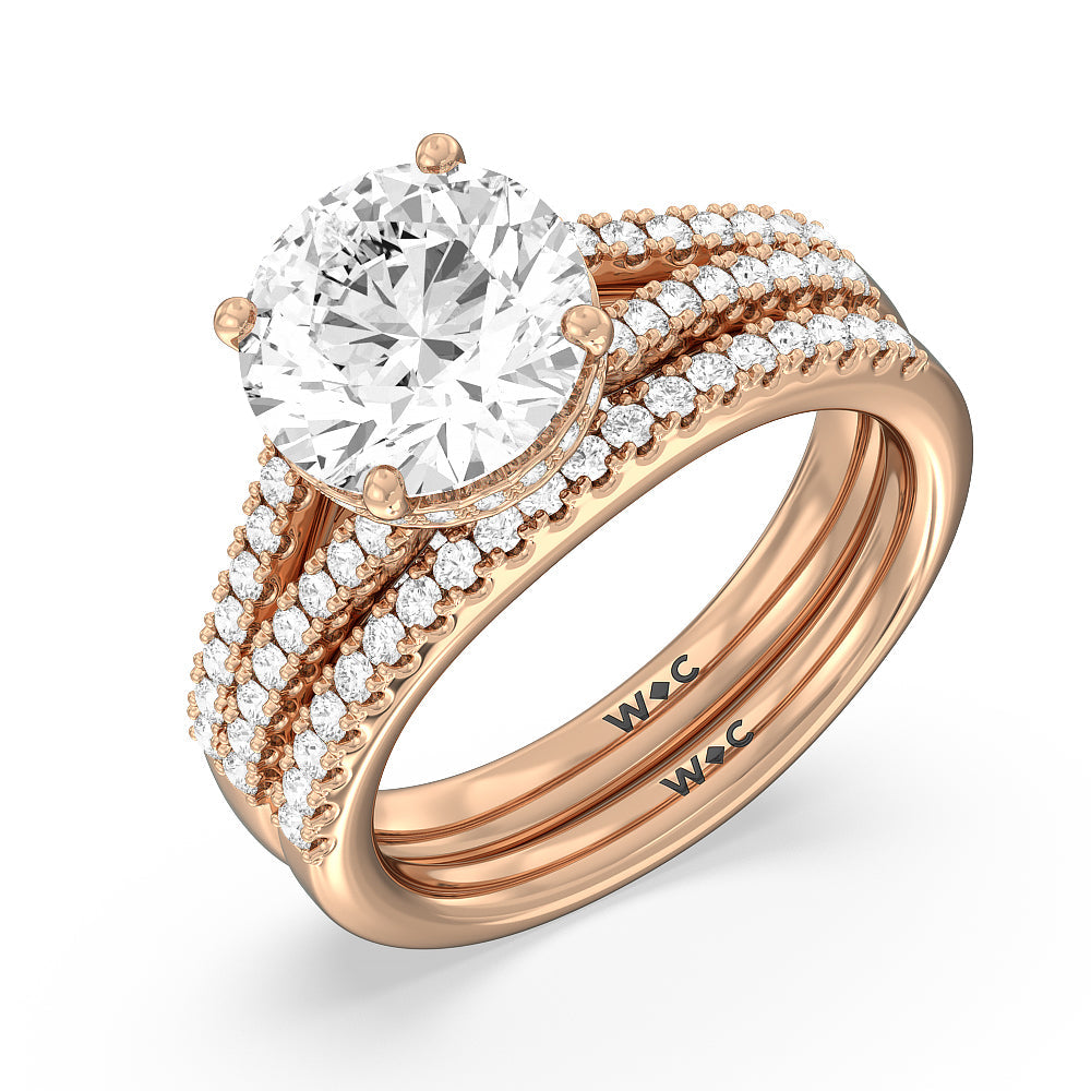 Split Shank Scalloped Hidden Halo Diamond Wedding Band with 18KT Rose Gold Cut Diamond in 14KT Rose Gold view 3
