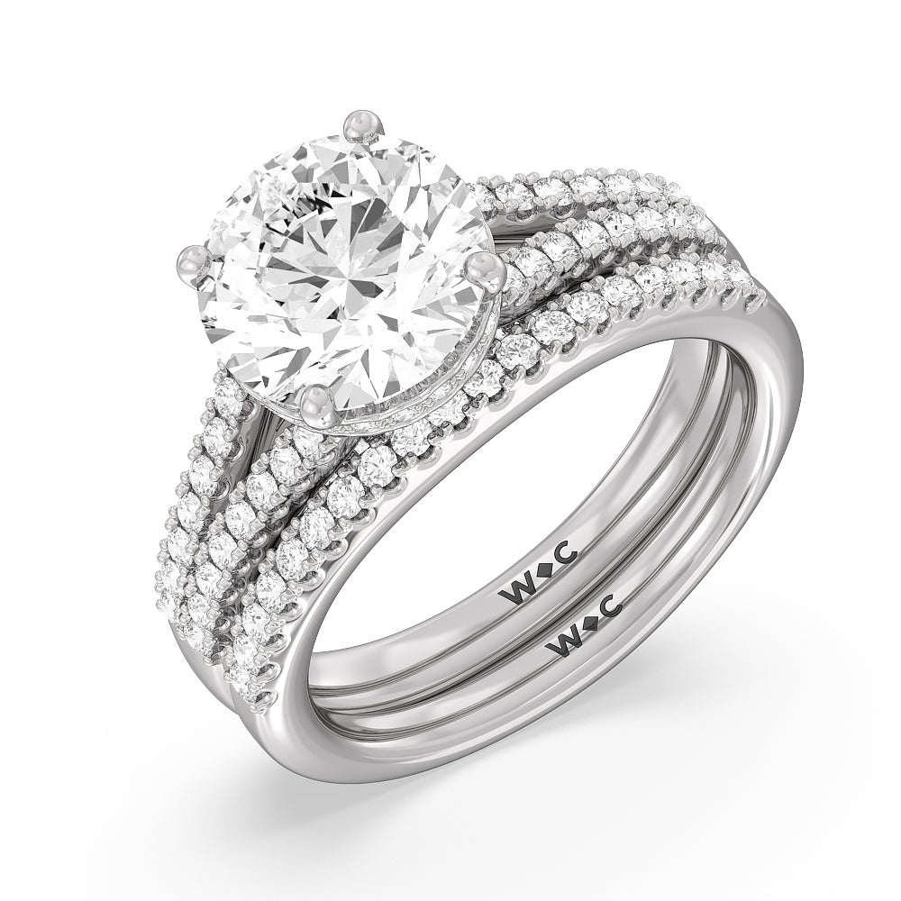 Split Shank Scalloped Hidden Halo Diamond Wedding Band with Platinum Cut Diamond in 14KT Platinum view 3
