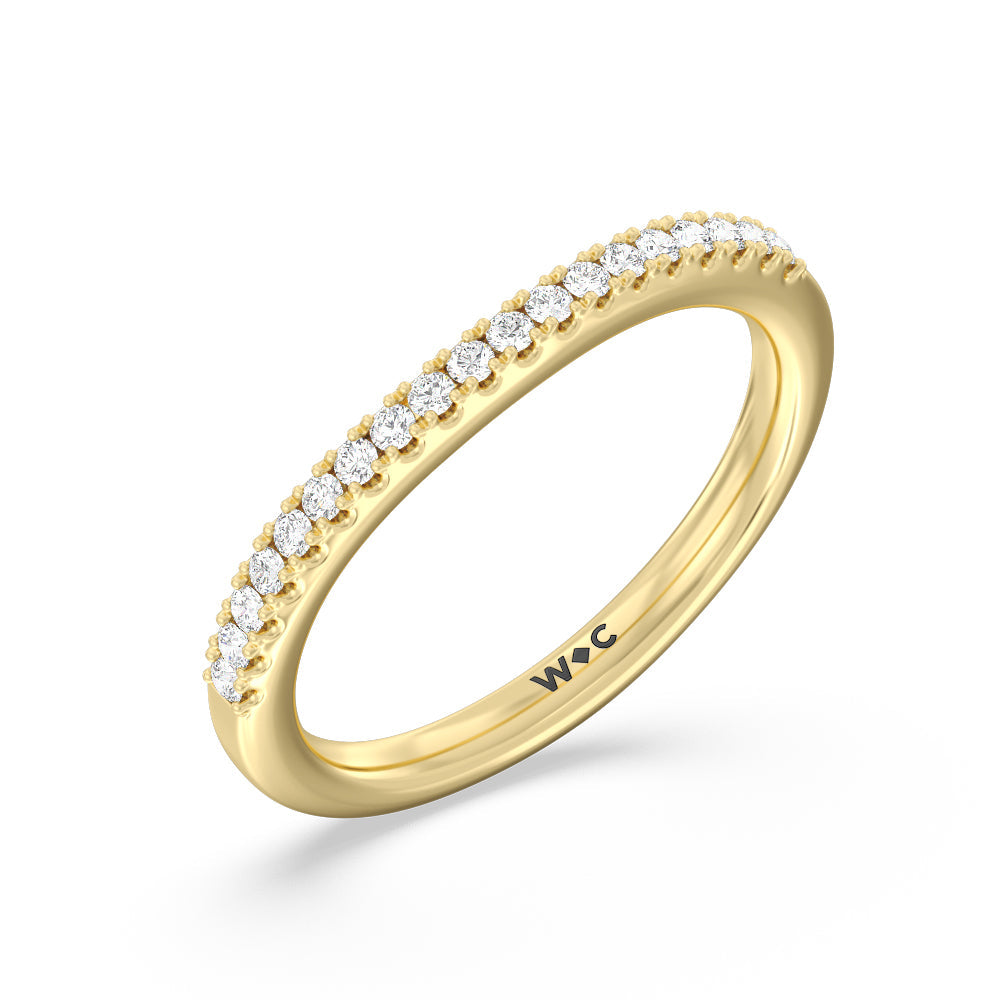 Split Shank Scalloped Hidden Halo Diamond Wedding Band with 18KT Yellow Gold Cut Diamond in 14KT Yellow Gold view 4
