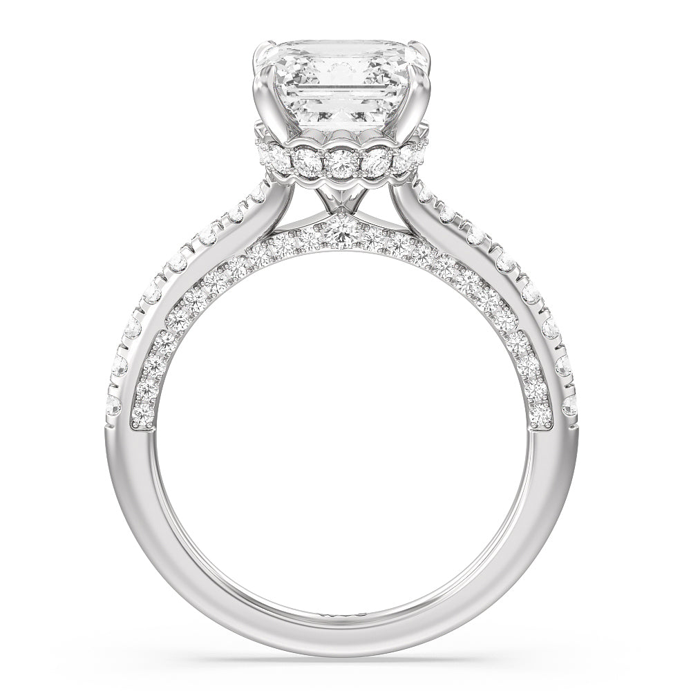 Asscher Cut Scalloped Hidden Halo with Studded Gallery Engagement Ring with Lab Grown Diamond in 14KT Platinum view 2
