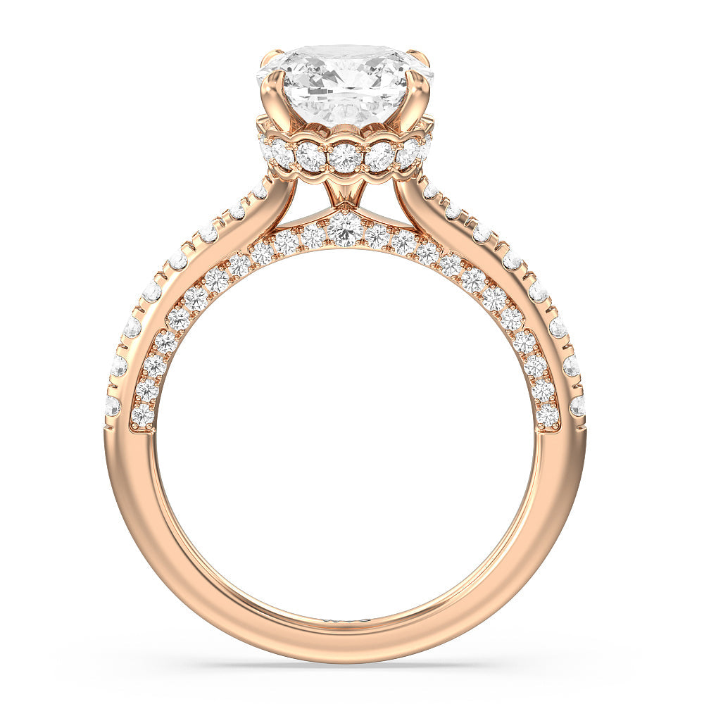 Cushion Cut Scalloped Hidden Halo with Studded Gallery Engagement Ring with Lab Grown Diamond in 14KT Rose Gold view 2
