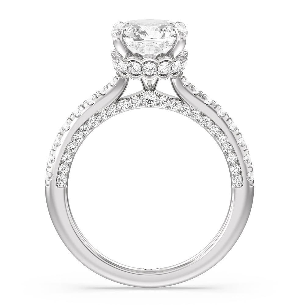Cushion Cut Scalloped Hidden Halo with Studded Gallery Engagement Ring with Lab Grown Diamond in 14KT Platinum view 2
