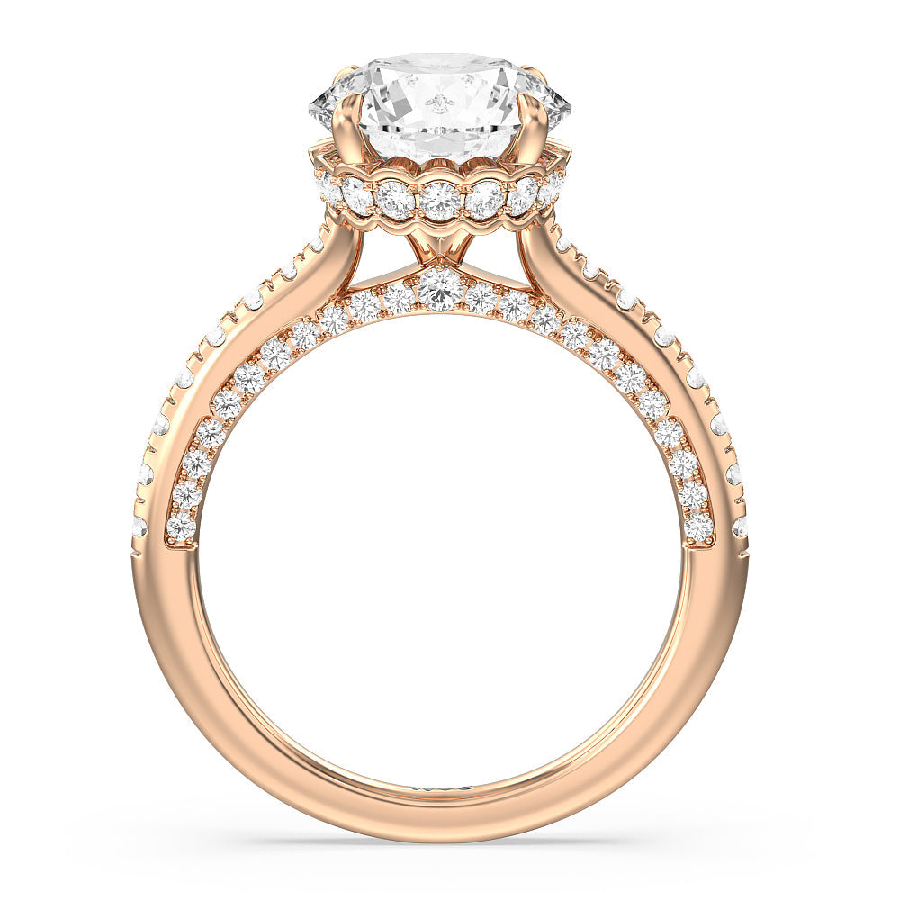 Round Cut Scalloped Hidden Halo with Studded Gallery Engagement Ring with Lab Grown Diamond in 14KT Rose Gold view 2
