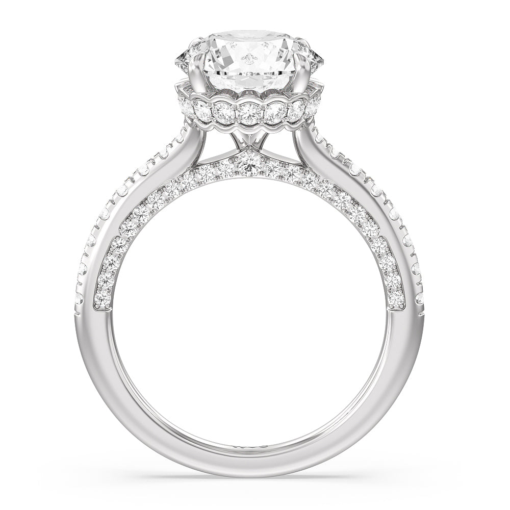 Round Cut Scalloped Hidden Halo with Studded Gallery Engagement Ring with Lab Grown Diamond in 14KT Platinum view 2
