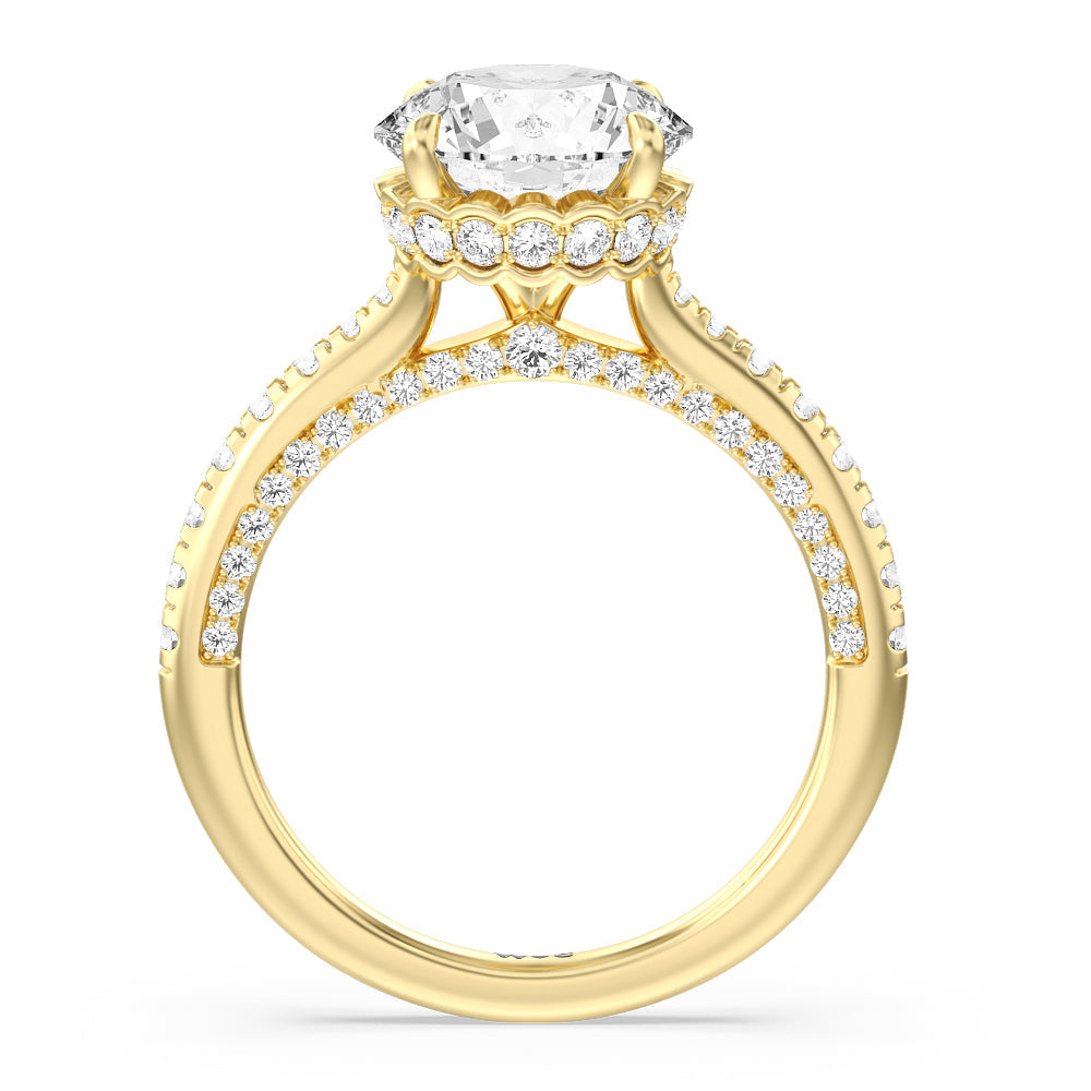 Round Cut Scalloped Hidden Halo with Studded Gallery Engagement Ring with Lab Grown Diamond in 14KT Yellow Gold view 2
