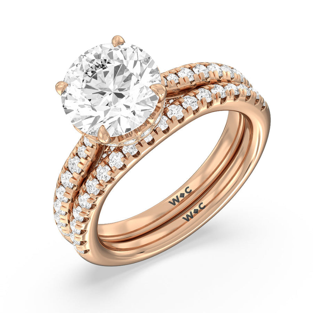 Cushion Cut Scalloped Hidden Halo with Studded Gallery Engagement Ring with Lab Grown Diamond in 14KT Rose Gold view 6
