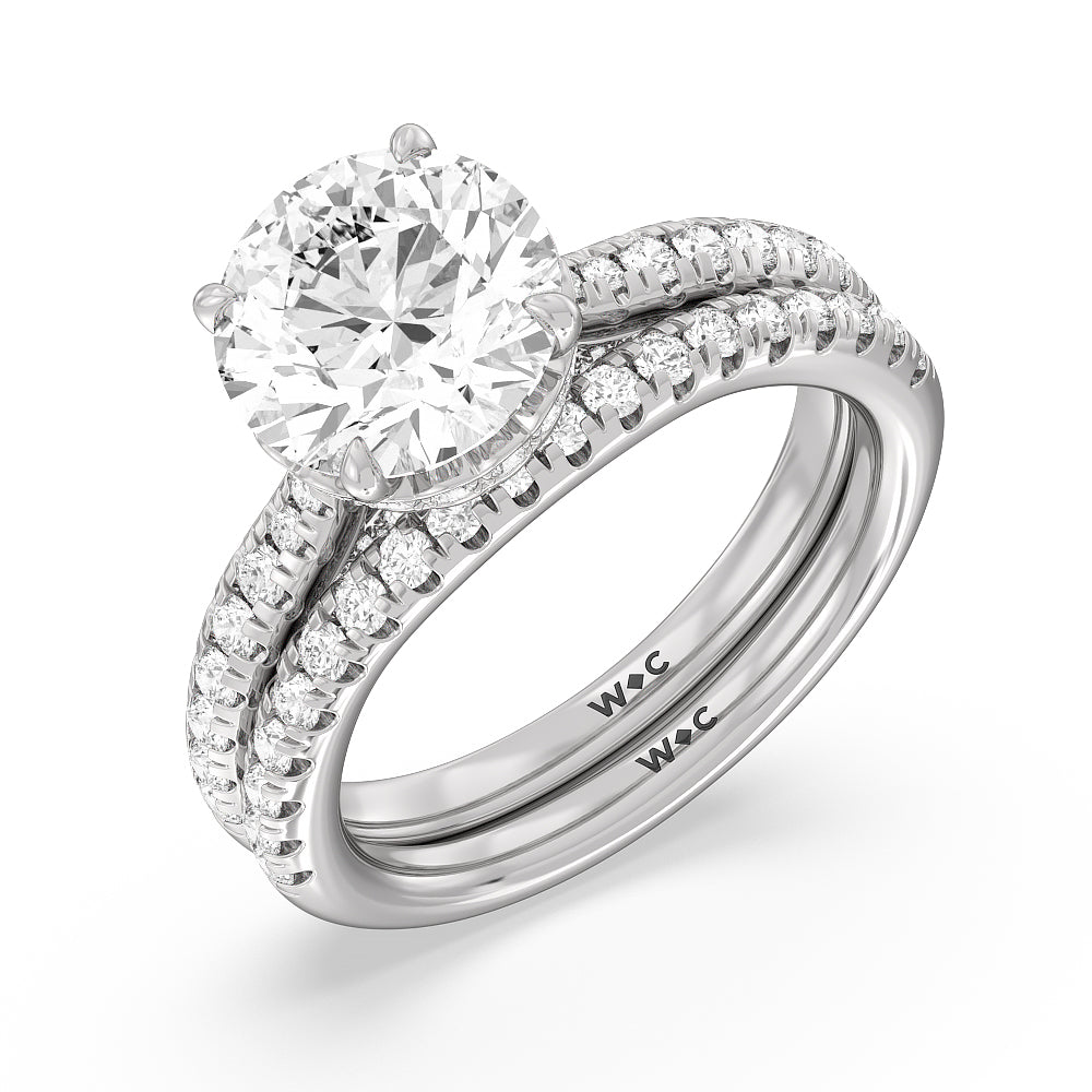 Scalloped Hidden Halo with Studded Gallery Diamond Wedding Band with Platinum Cut Diamond in 14KT Platinum view 3
