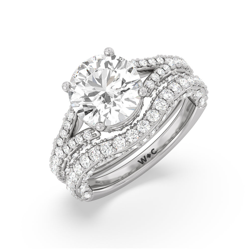 Pave Split Shank Scalloped Hidden Halo Diamond Wedding Band With