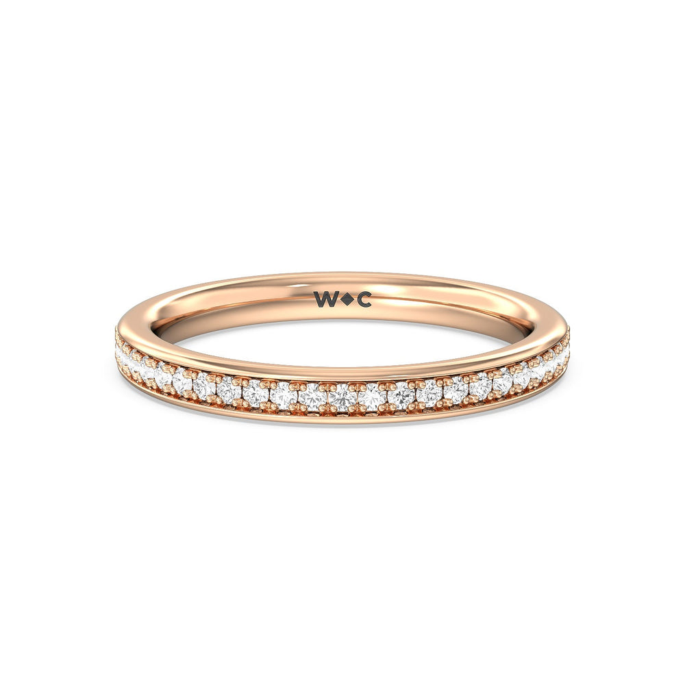 Tapering Scalloped Hidden Halo Diamond Wedding Band with 18KT Rose Gold Cut Diamond in 14KT Rose Gold view 1
