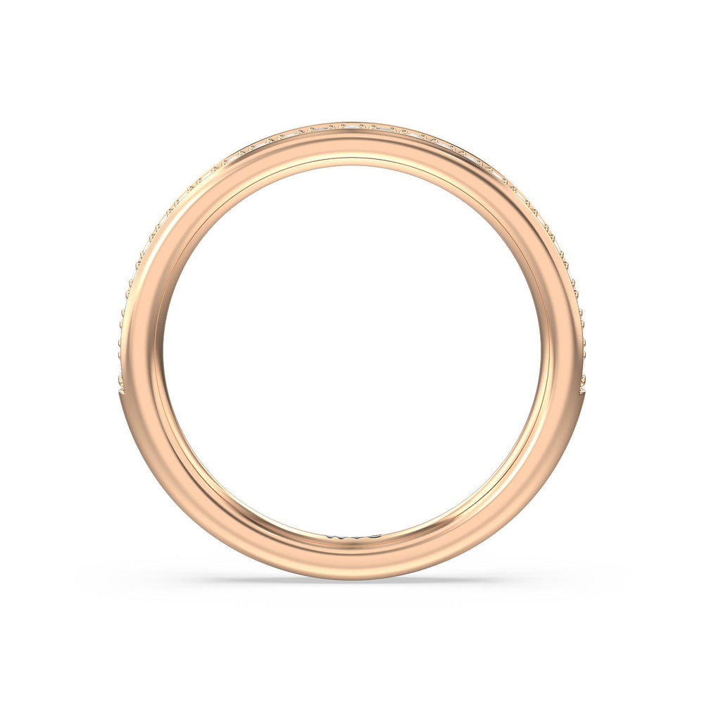Tapering Scalloped Hidden Halo Diamond Wedding Band with 18KT Rose Gold Cut Diamond in 14KT Rose Gold view 2
