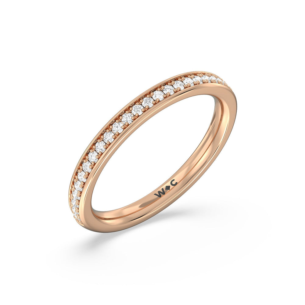 Tapering Scalloped Hidden Halo Diamond Wedding Band with 18KT Rose Gold Cut Diamond in 14KT Rose Gold view 4

