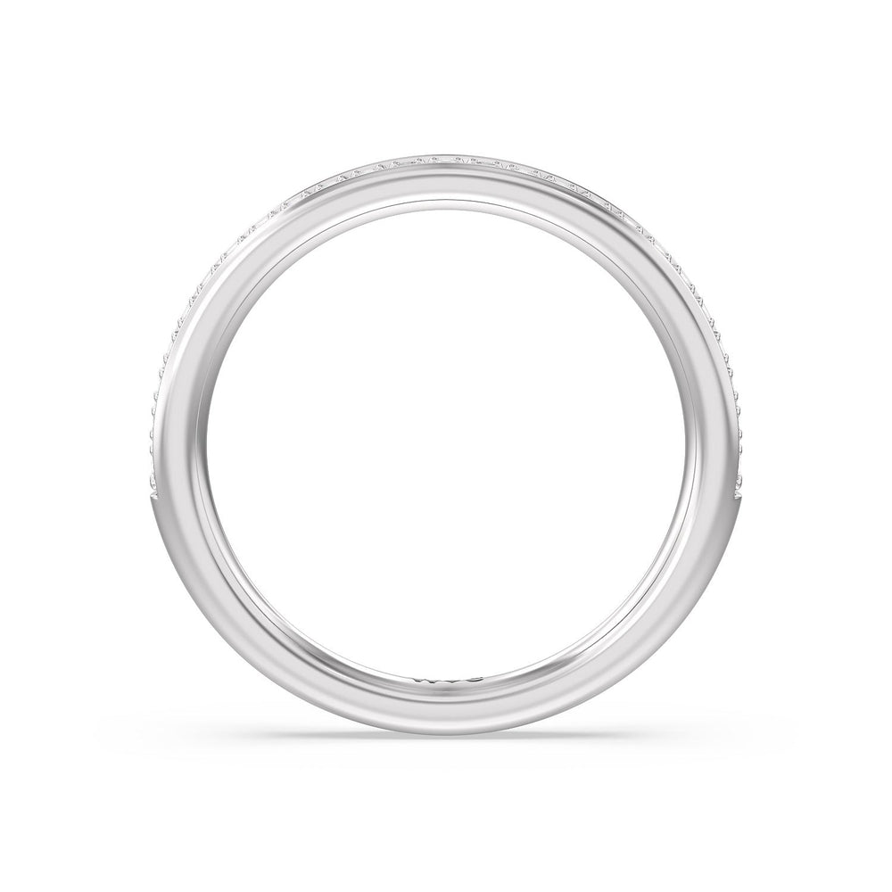 Tapering Scalloped Hidden Halo Diamond Wedding Band with Platinum Cut Diamond in 14KT Platinum view 2
