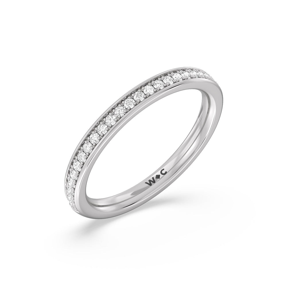 Tapering Scalloped Hidden Halo Diamond Wedding Band with Platinum Cut Diamond in 14KT Platinum view 4
