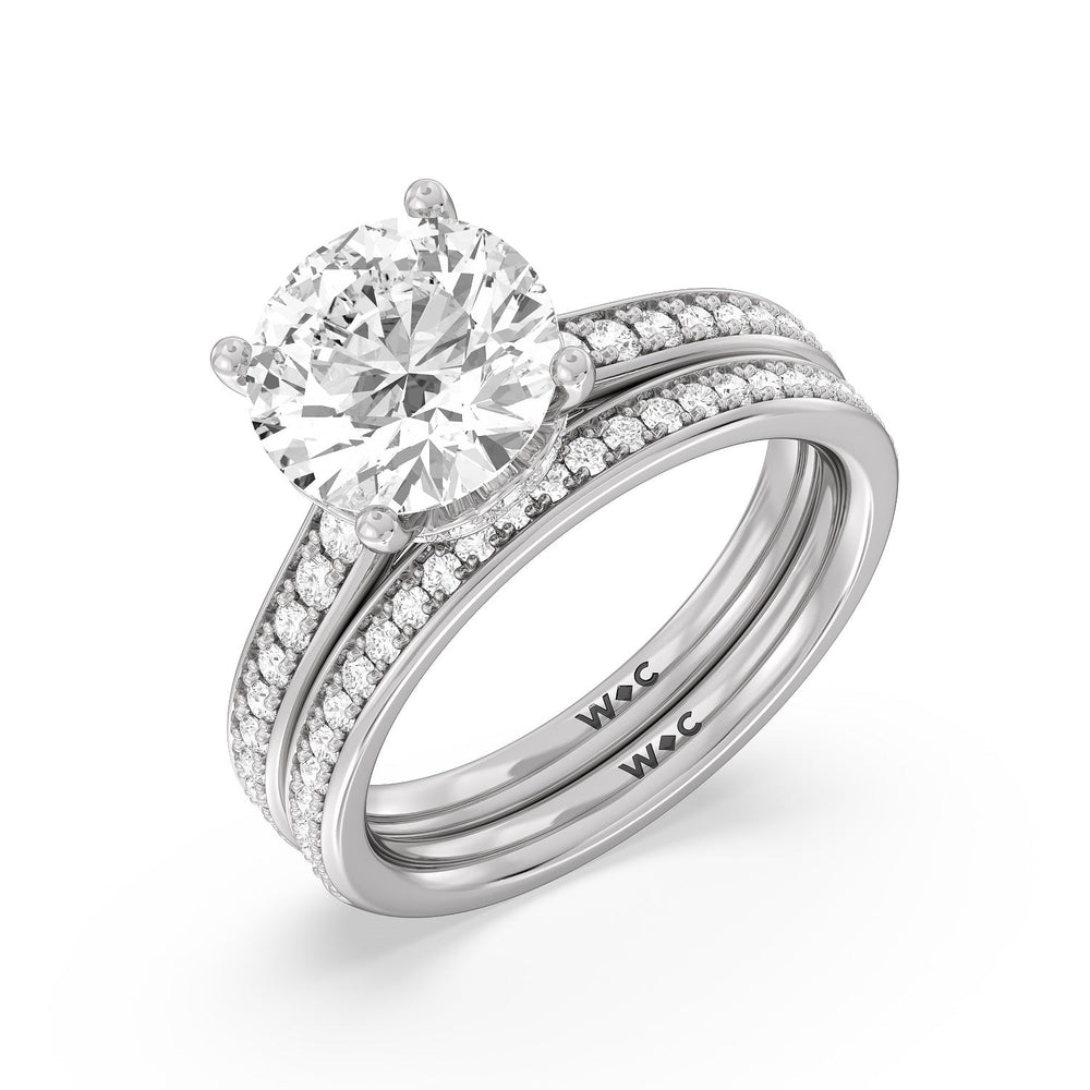 Tapering Scalloped Hidden Halo Diamond Wedding Band with Platinum Cut Diamond in 14KT Platinum view 3
