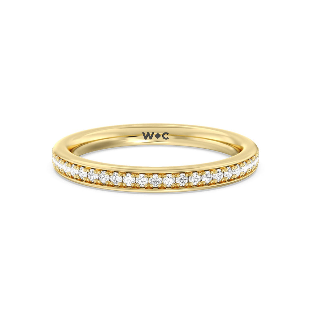 Tapering Scalloped Hidden Halo Diamond Wedding Band with 18KT Yellow Gold Cut Diamond in 14KT Yellow Gold view 1
