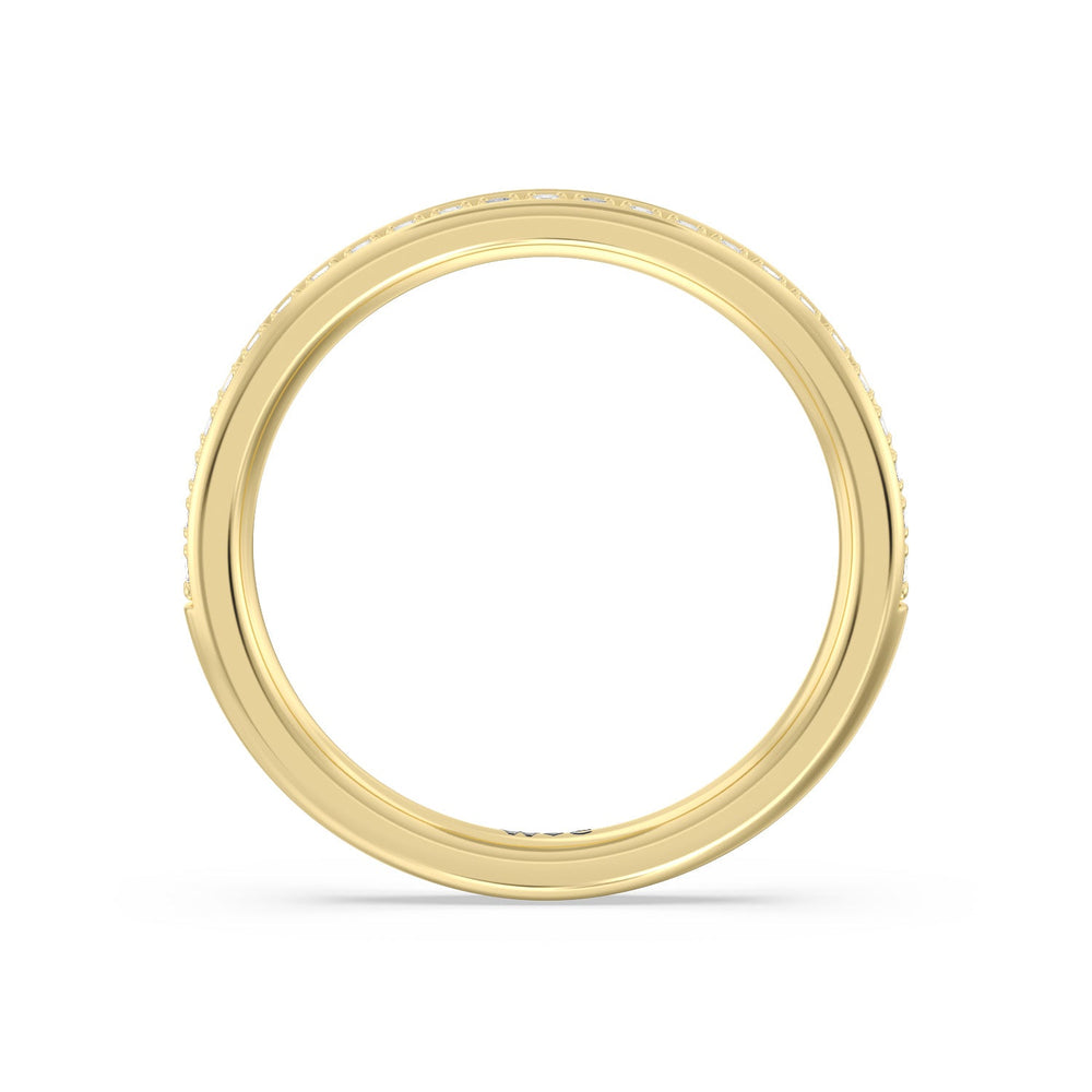 Tapering Scalloped Hidden Halo Diamond Wedding Band with 18KT Yellow Gold Cut Diamond in 14KT Yellow Gold view 2
