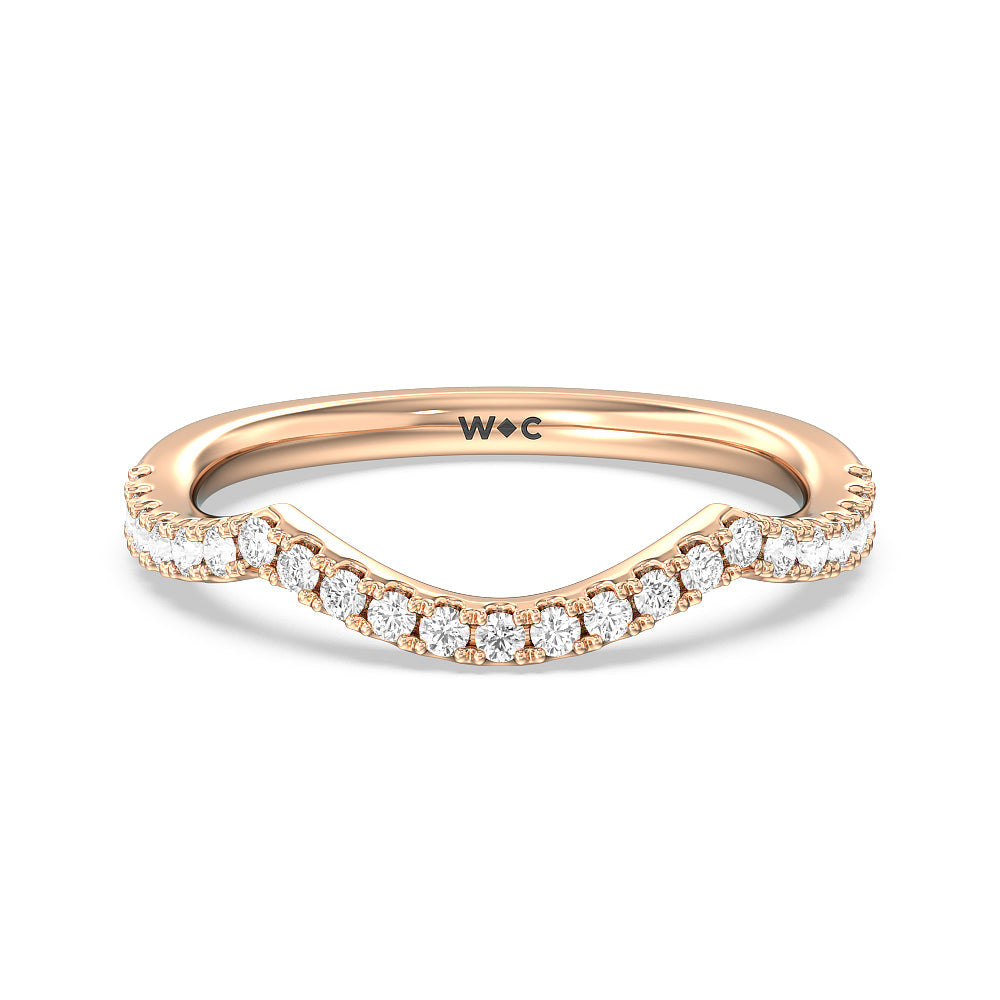 Twin Scalloped Hidden Halo Crossover Diamond Wedding Band with 18KT Rose Gold Cut Diamond in 14KT Rose Gold view 1
