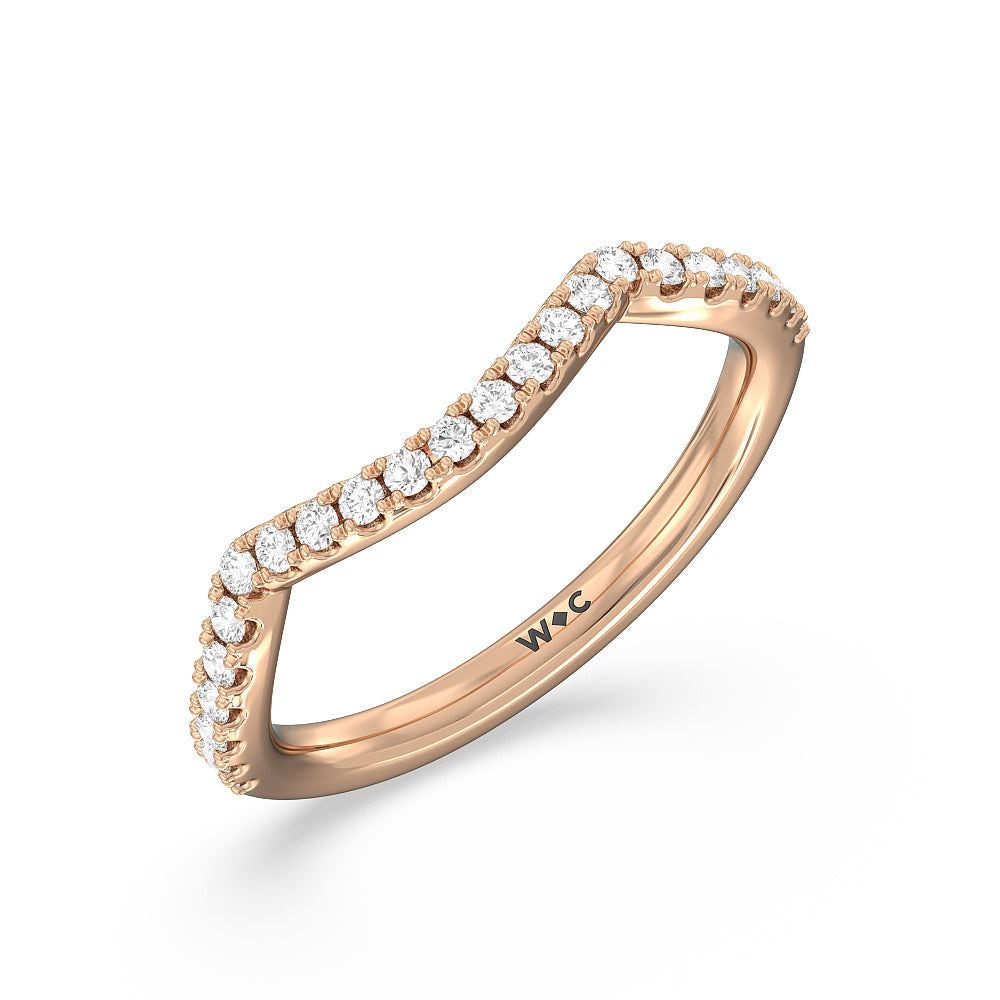 Twin Scalloped Hidden Halo Crossover Diamond Wedding Band with 18KT Rose Gold Cut Diamond in 14KT Rose Gold view 4
