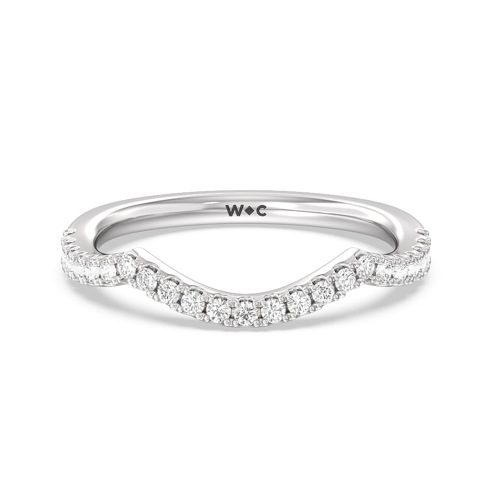 Twin Scalloped Hidden Halo Crossover Diamond Wedding Band with Platinum Cut Diamond in 14KT Platinum view 1
