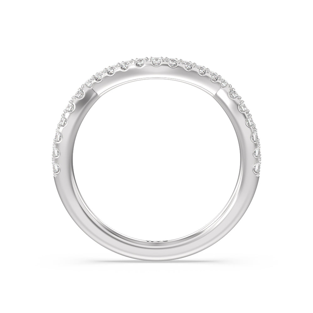 Twin Scalloped Hidden Halo Crossover Diamond Wedding Band with Platinum Cut Diamond in 14KT Platinum view 2
