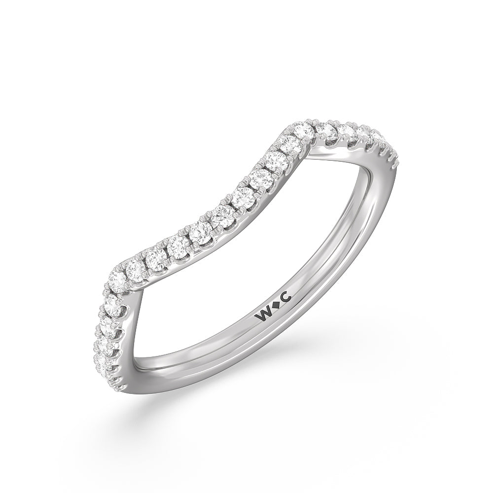 Twin Scalloped Hidden Halo Crossover Diamond Wedding Band with Platinum Cut Diamond in 14KT Platinum view 4
