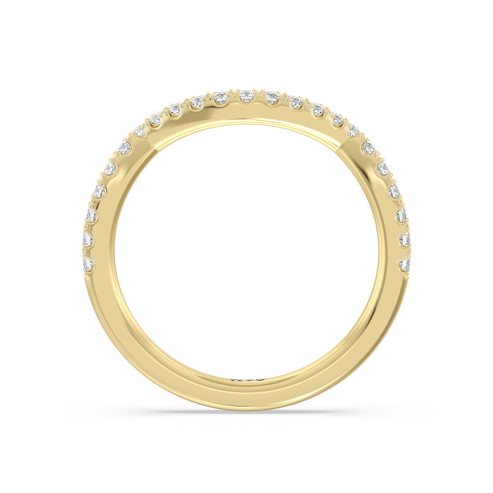 Twin Scalloped Hidden Halo Crossover Diamond Wedding Band with 18KT Yellow Gold Cut Diamond in 14KT Yellow Gold view 2
